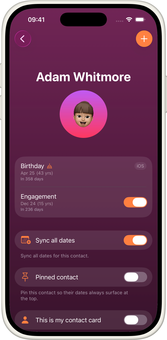 KeepDates contact detail view