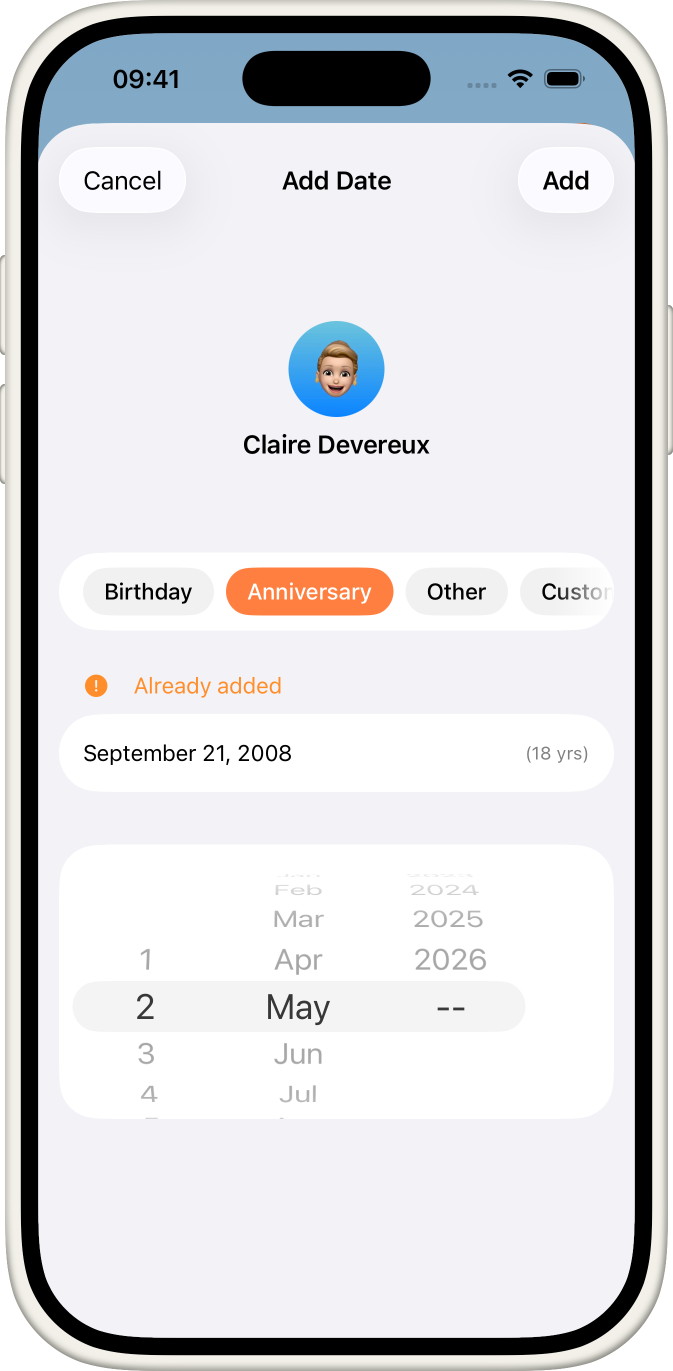 KeepDates add date view